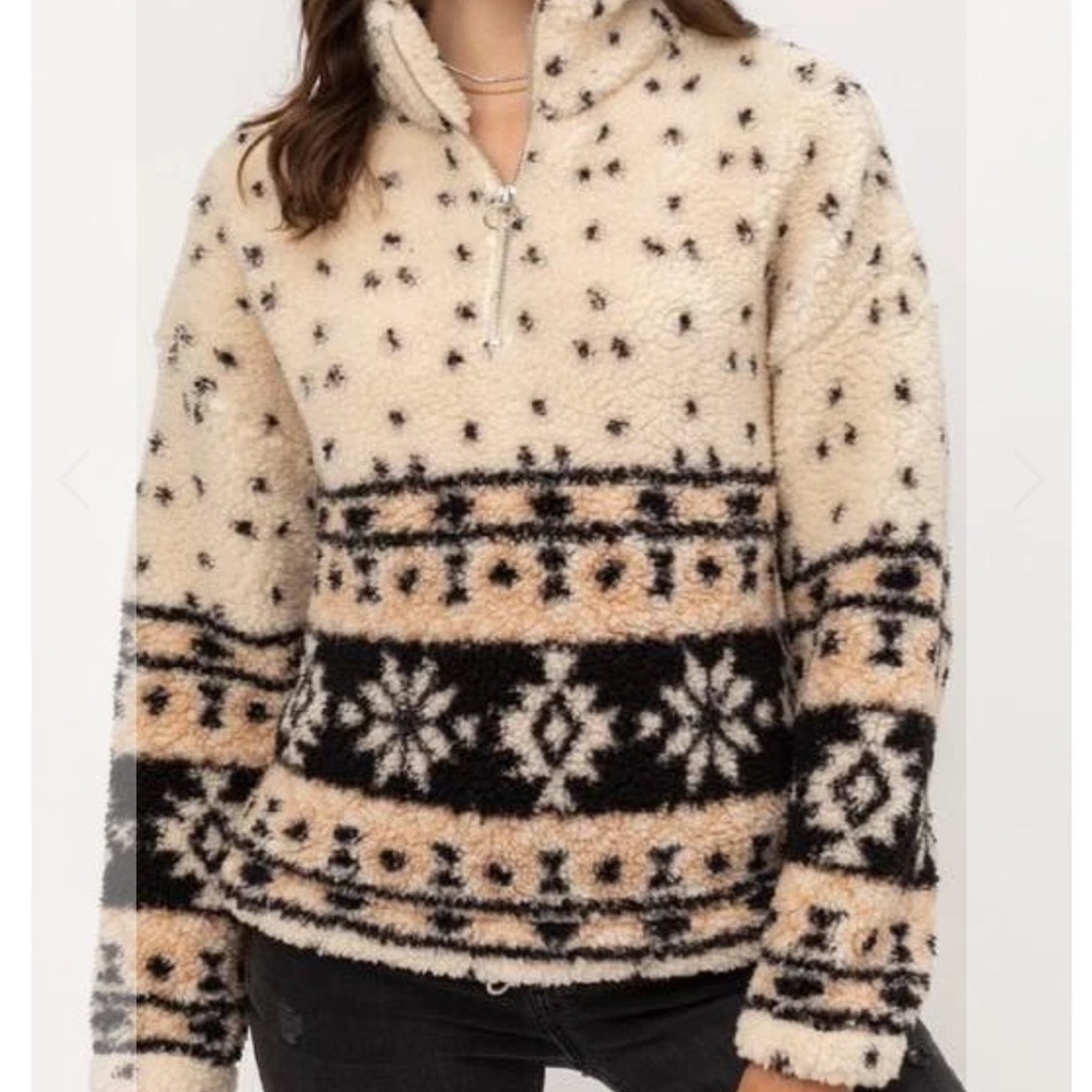 Patterned Sherpa Quarter Zip NEW WITH TAGS